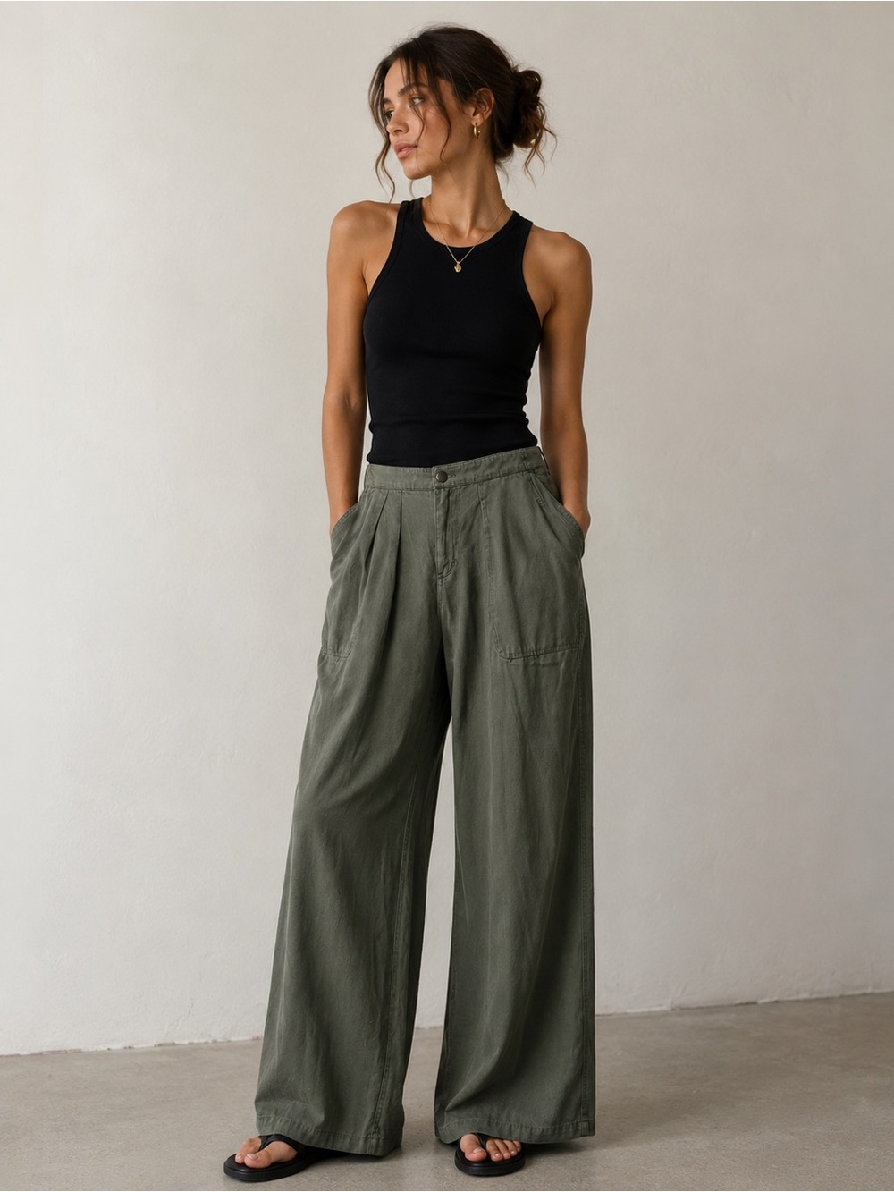 Banana Republic Olive Wide-Leg High-Rise Pants